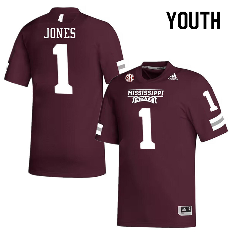 Youth #1 Kelley Jones Mississippi State Bulldogs College Football Jerseys Stitched-Maroon